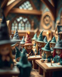 Explore a magical school brimming with young wizards, brought to life with a unique layered papier-mâché aesthetic. This artw