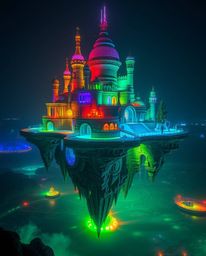 Explore a breathtaking surreal floating island adorned with strange and captivating architecture.  The island pulsates with b