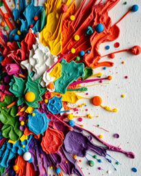 A stunning close-up captures the intricate layered papier-mâché texture of a dynamic explosion of vibrant paint colors agains