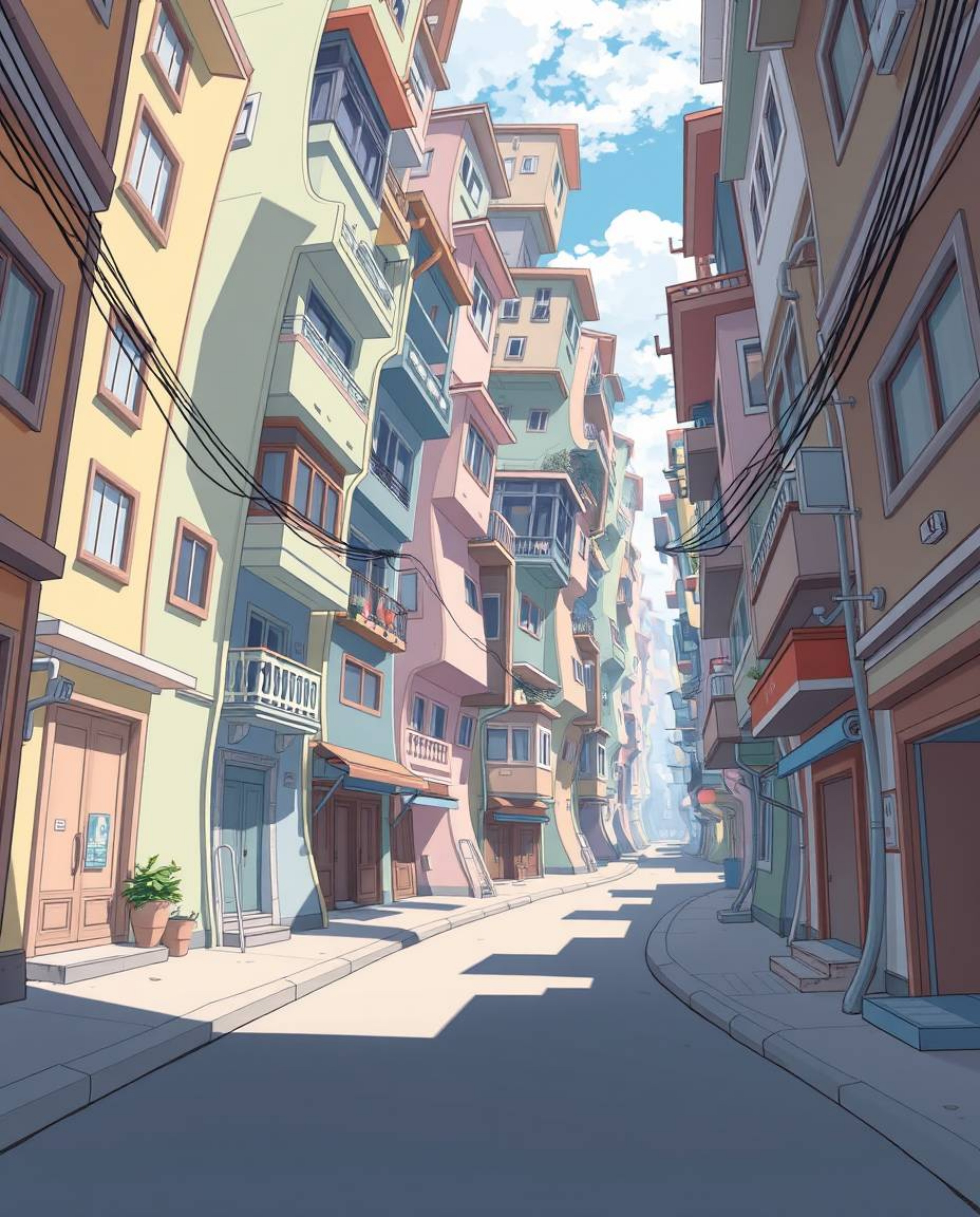 A captivating surreal street scene, rendered in the style of Isekai anime.  Imagine soft pastel colors, gentle lines, and exp