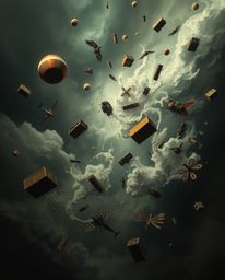 Experience a breathtaking surreal storm filled with flying objects and defying gravity, brought to life through the dramatic 