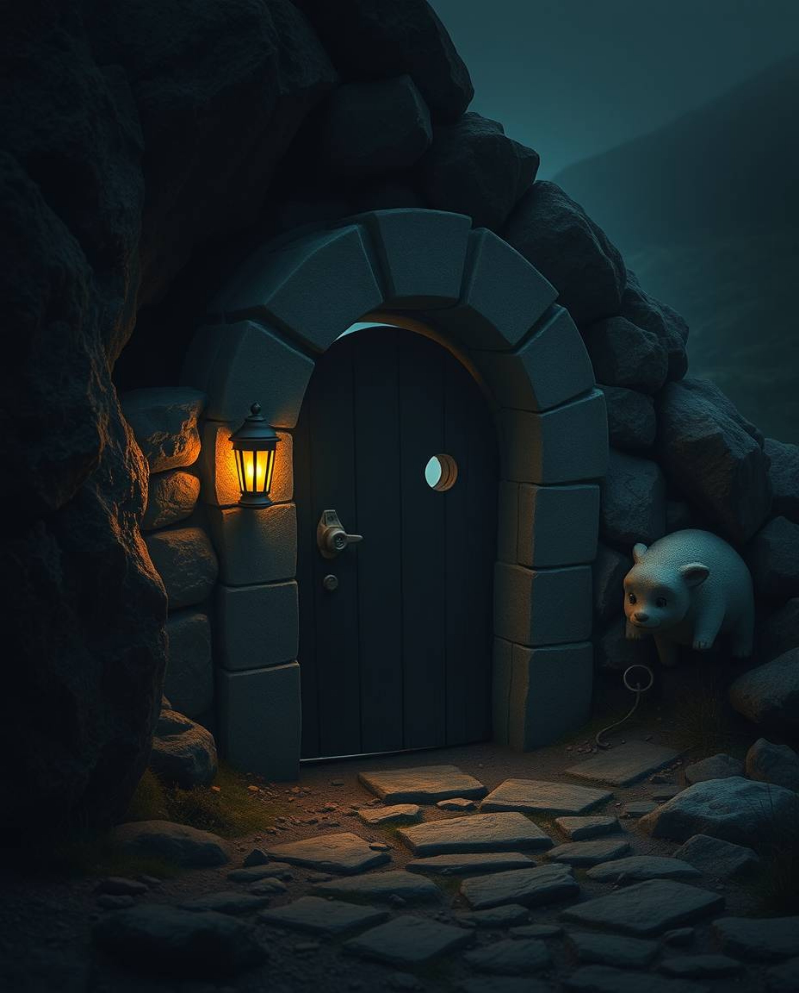 A captivating and atmospheric image showcasing an ancient doorway, etched with glowing runes, nestled within a mountainside. 