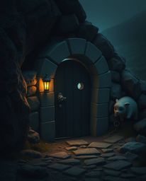 A captivating and atmospheric image showcasing an ancient doorway, etched with glowing runes, nestled within a mountainside. 