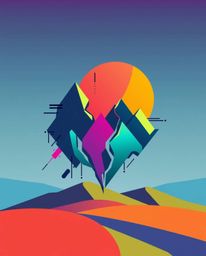 Explore a mesmerizing digital glitch landscape featuring geometric shapes and clean lines, where a logo is breaking apart in 