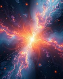 Experience the breathtaking beauty of radiant and luxurious colliding galaxies.  This artwork features a cosmic explosion of 