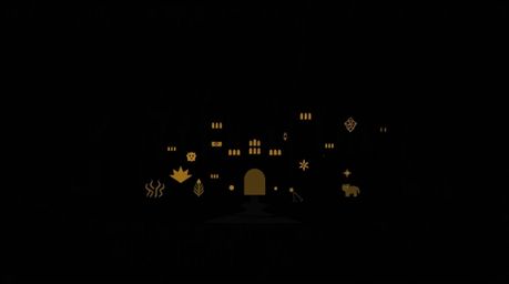 This logo design features a high-contrast, low-key aesthetic, depicting a fantasy kingdom brimming with quirky magical creatu