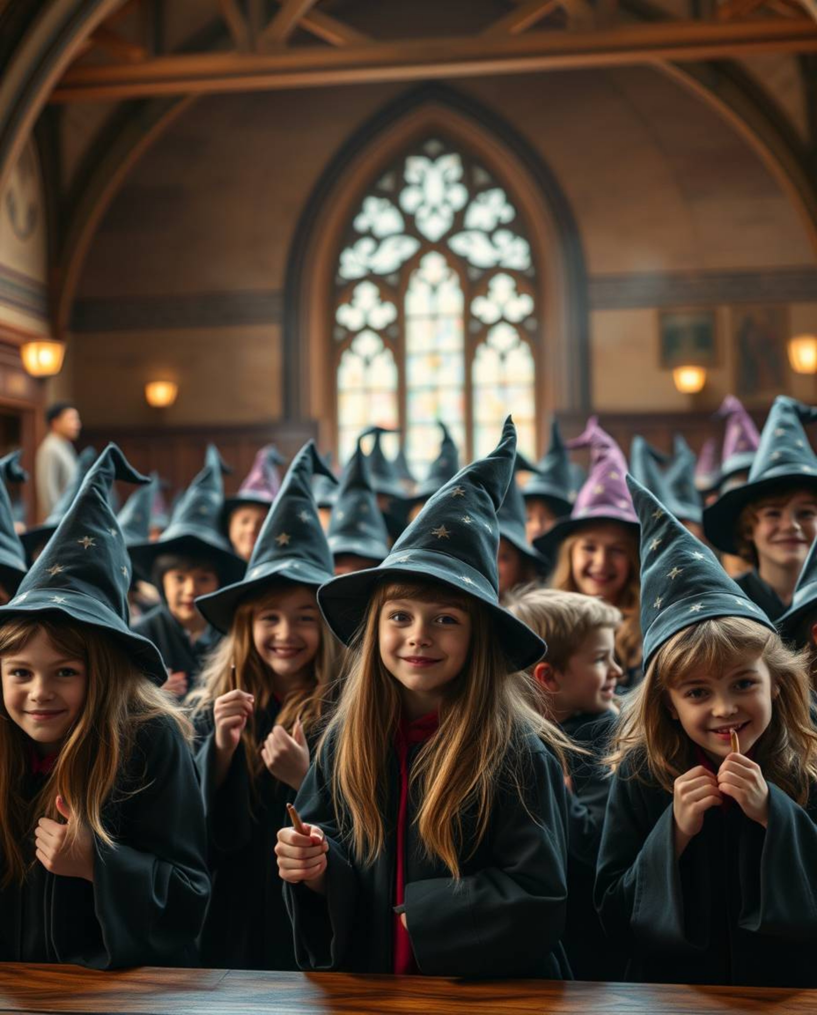 Immerse yourself in the enchanting world of a magical school with this high-resolution stock photo. Featuring young wizards i