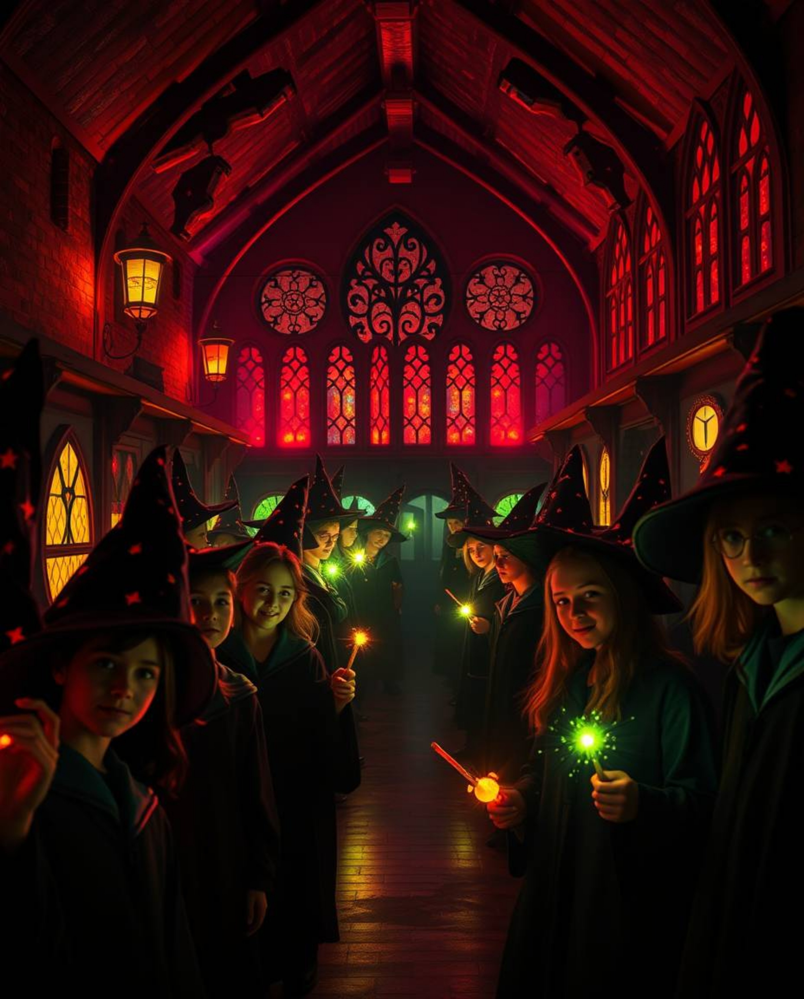 Immerse yourself in a magical school teeming with young wizards, bathed in the warm glow of bioluminescent light. Experience 