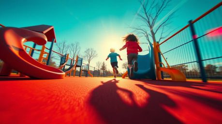 Experience a dynamic, modern flat design animation showcasing a dramatic slow-motion run through a vibrant playground.  Simpl