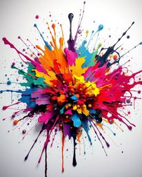 Witness a vibrant explosion of color as paint splashes across a pristine white canvas, resulting in a highly detailed abstrac
