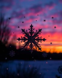 This artwork captures the enchanting scene of snowflakes falling during a vibrant sunset, reimagined in an intricate origami 