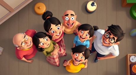 Experience the warmth of a heartfelt family reunion depicted in a vibrant, Pixar-style illustration. This overhead bird's-eye