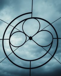 Intense close-up featuring a minimalist geometric pattern of circles and lines in the Bauhaus style juxtaposed against a dram