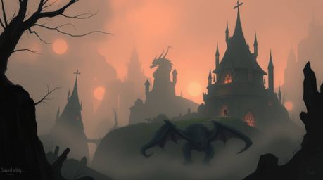 Explore a digital sketch of a fantasy kingdom brought to life with a strong, moody style. This low-contrast artwork employs l