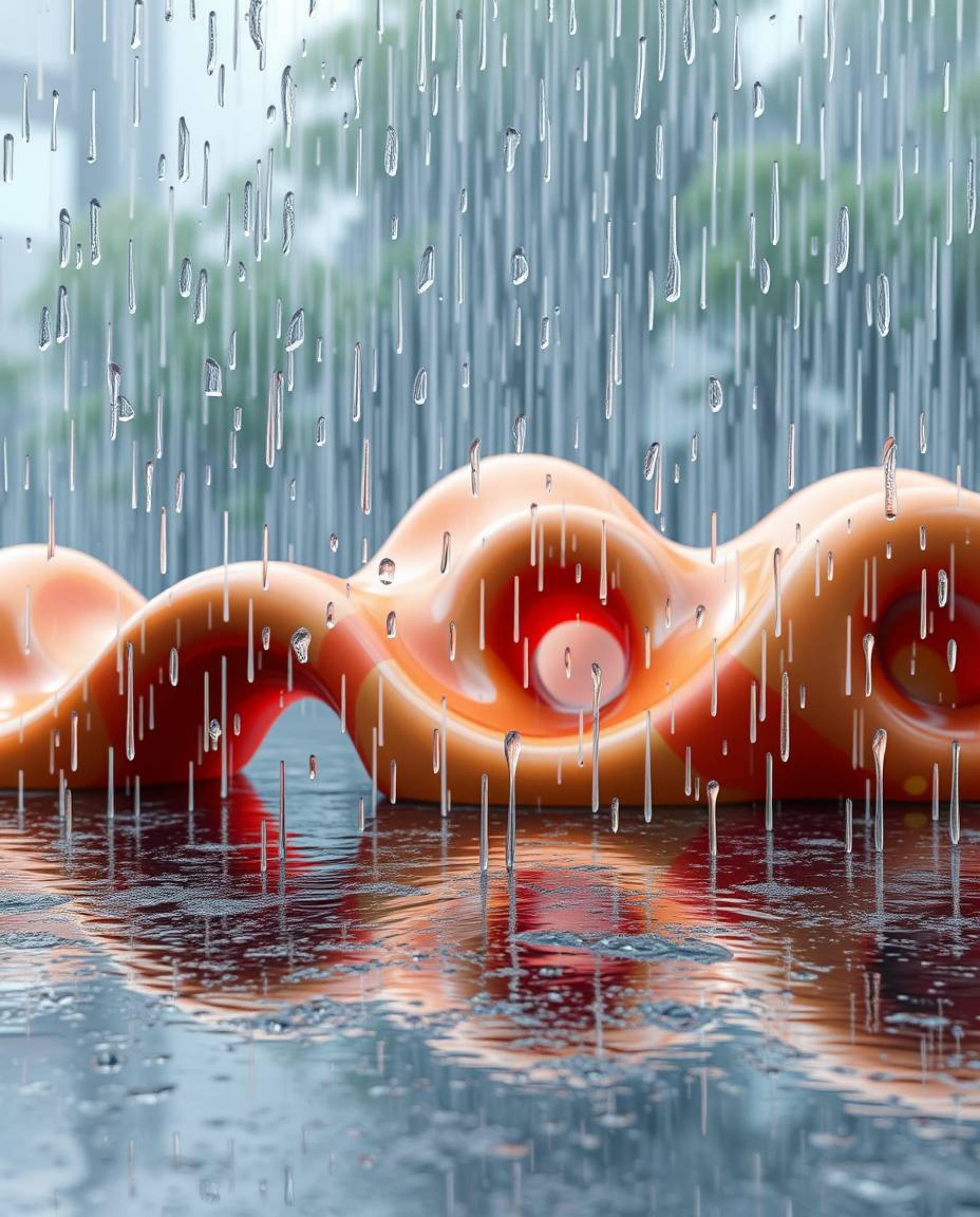 Immerse yourself in a mesmerizing wet rainy scene brought to life in a stunning 3D illustration. Watch fluid shapes endlessly