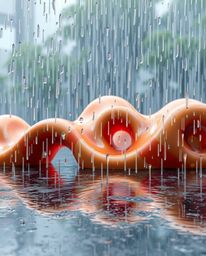 Immerse yourself in a mesmerizing wet rainy scene brought to life in a stunning 3D illustration. Watch fluid shapes endlessly