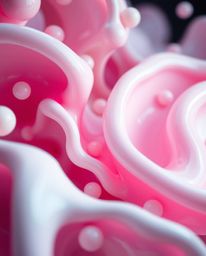 Explore a dreamlike realm of abstract 3D liquid forms captured in a tight close-up. This surreal imagery features delicate pa