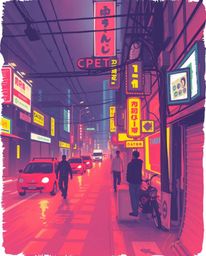 Explore a vibrant cyberpunk cityscape rendered in a unique hand-drawn color sketchnote style. This captivating image features