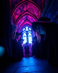 Discover a magical school brimming with young wizards, bathed in the vibrant glow of bioluminescent colors.  Experience a dra
