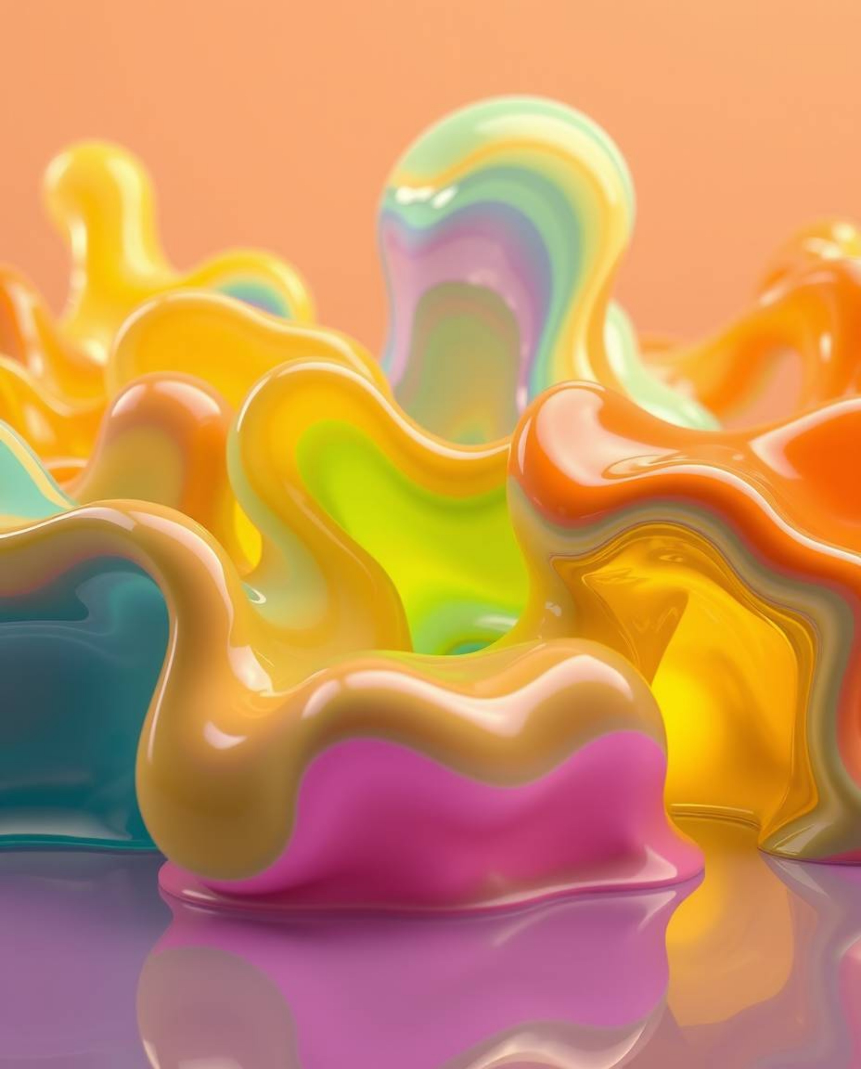 Discover captivating high-resolution stock photos featuring surreal 3D fluid shapes reminiscent of melted glass within a hype