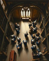 Experience the wonder of a magical school filled with young wizards in this classic oil painting-style artwork. Captured from