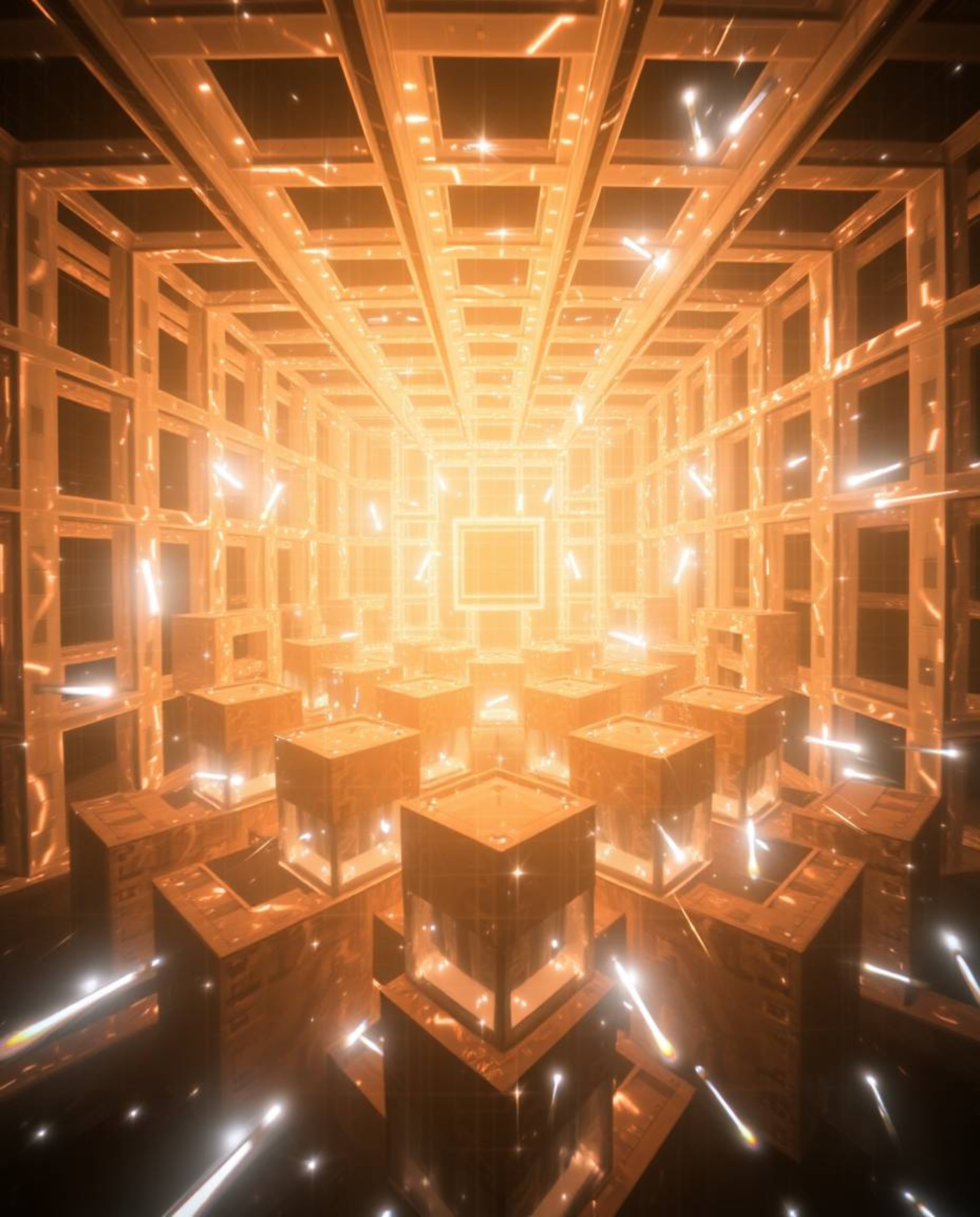Explore a surreal world with this long exposure photograph depicting a repetitive cube pattern in Escher-style impossible geo