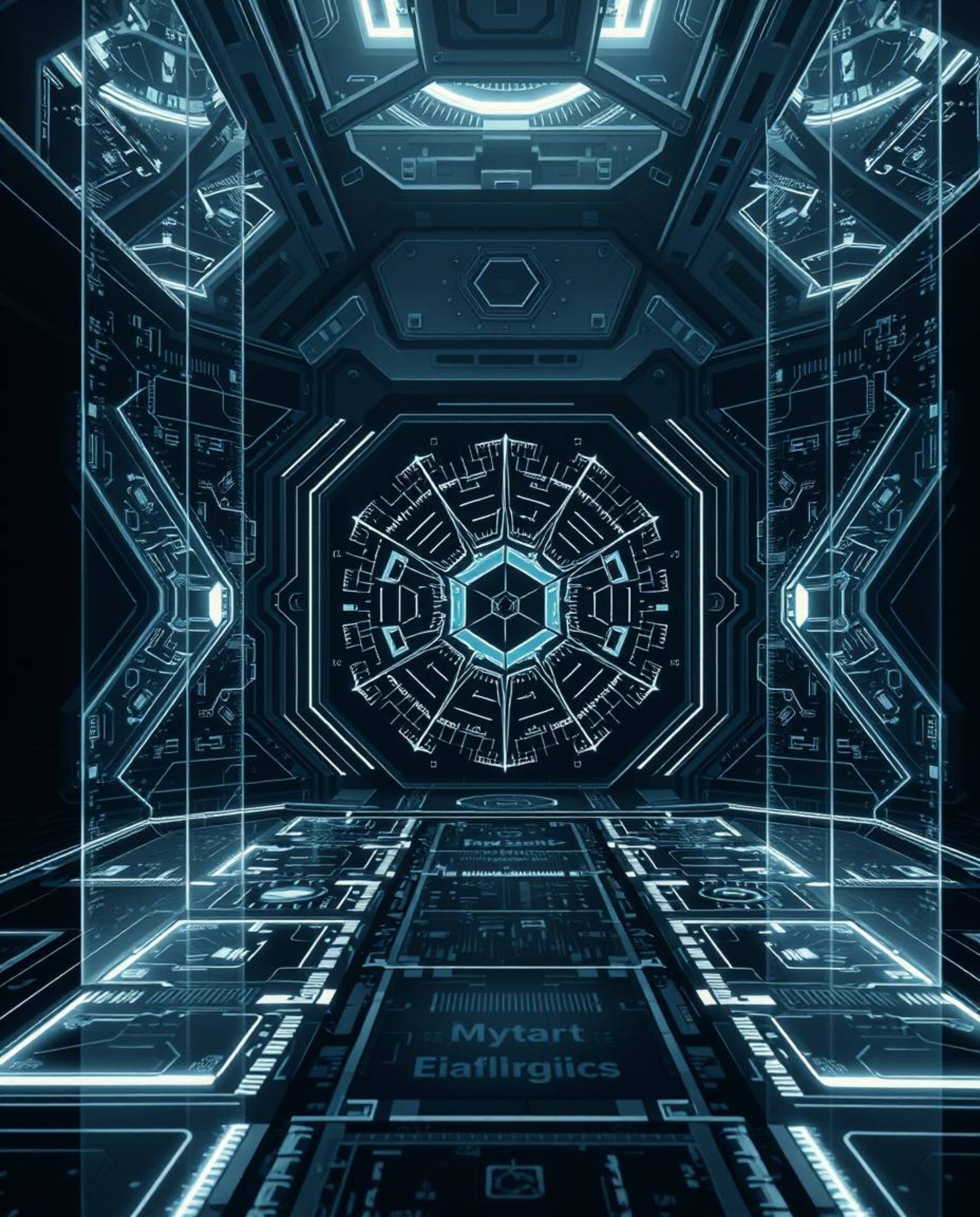 This high-resolution photograph showcases a futuristic digital interface defined by its architectural style and composed of i