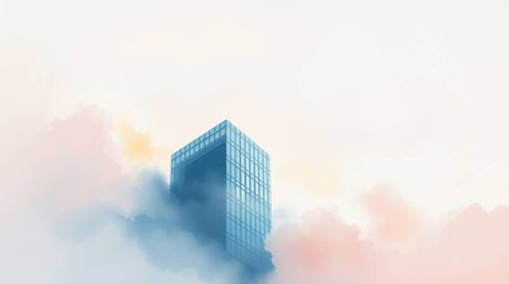Explore the ethereal beauty of watercolor with our latest artwork. A delicate watercolor painting captures a modern glass bui