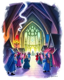 A captivating hand-drawn sketchnote depicts a magical school brimming with young wizards.  The illustration evokes an etherea