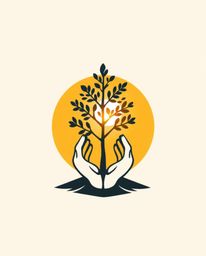 A unique split logo design inspired by the warm glow of golden hour.  The logo features two hands planting a tree under a gol