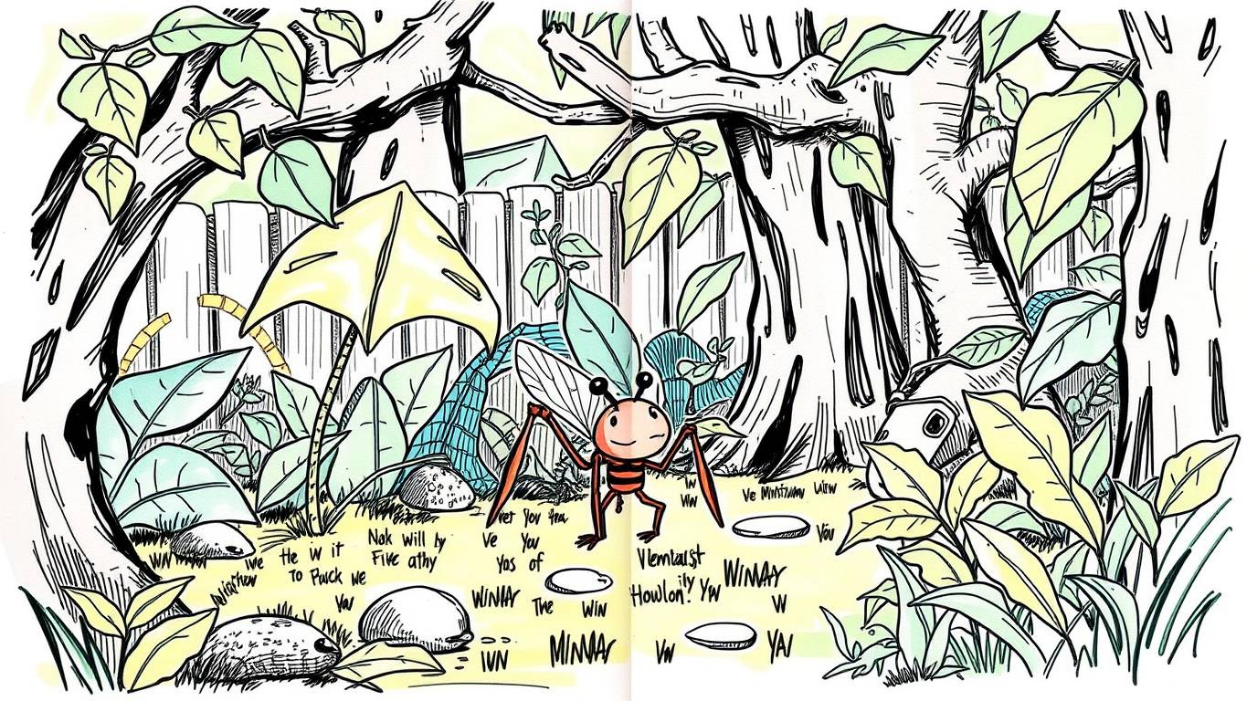 Discover a captivating hand-drawn sketchnote depicting a minuscule hero embarking on an exciting adventure through a vibrant 