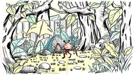Discover a captivating hand-drawn sketchnote depicting a minuscule hero embarking on an exciting adventure through a vibrant 