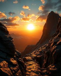 This artwork presents a massive, heroic scene depicting a sunset from a high alpine peak, masterfully rendered in cast bronze