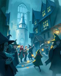 Discover a captivating digital sketch of a magical school brimming with young wizards.  Rendered in a dynamic style with loos