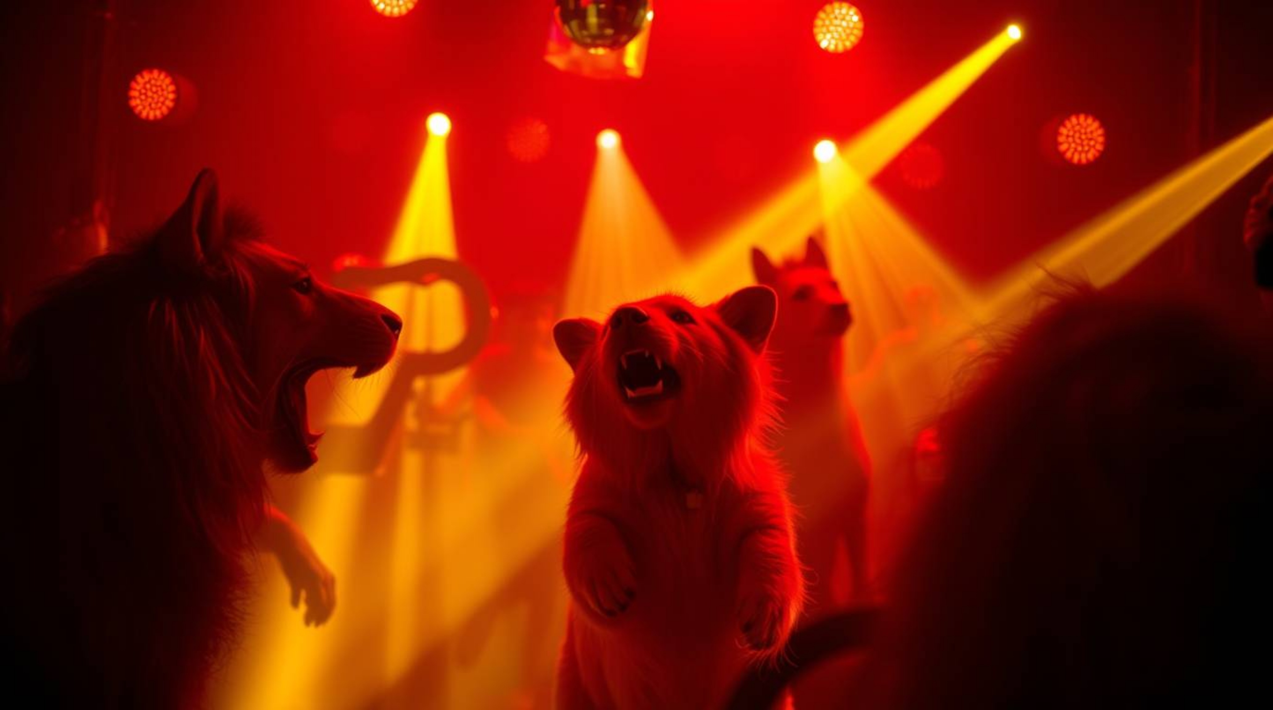 Experience the electrifying energy of an animal dance party!  Immerse yourself in a world of dramatic lighting, disco balls, 