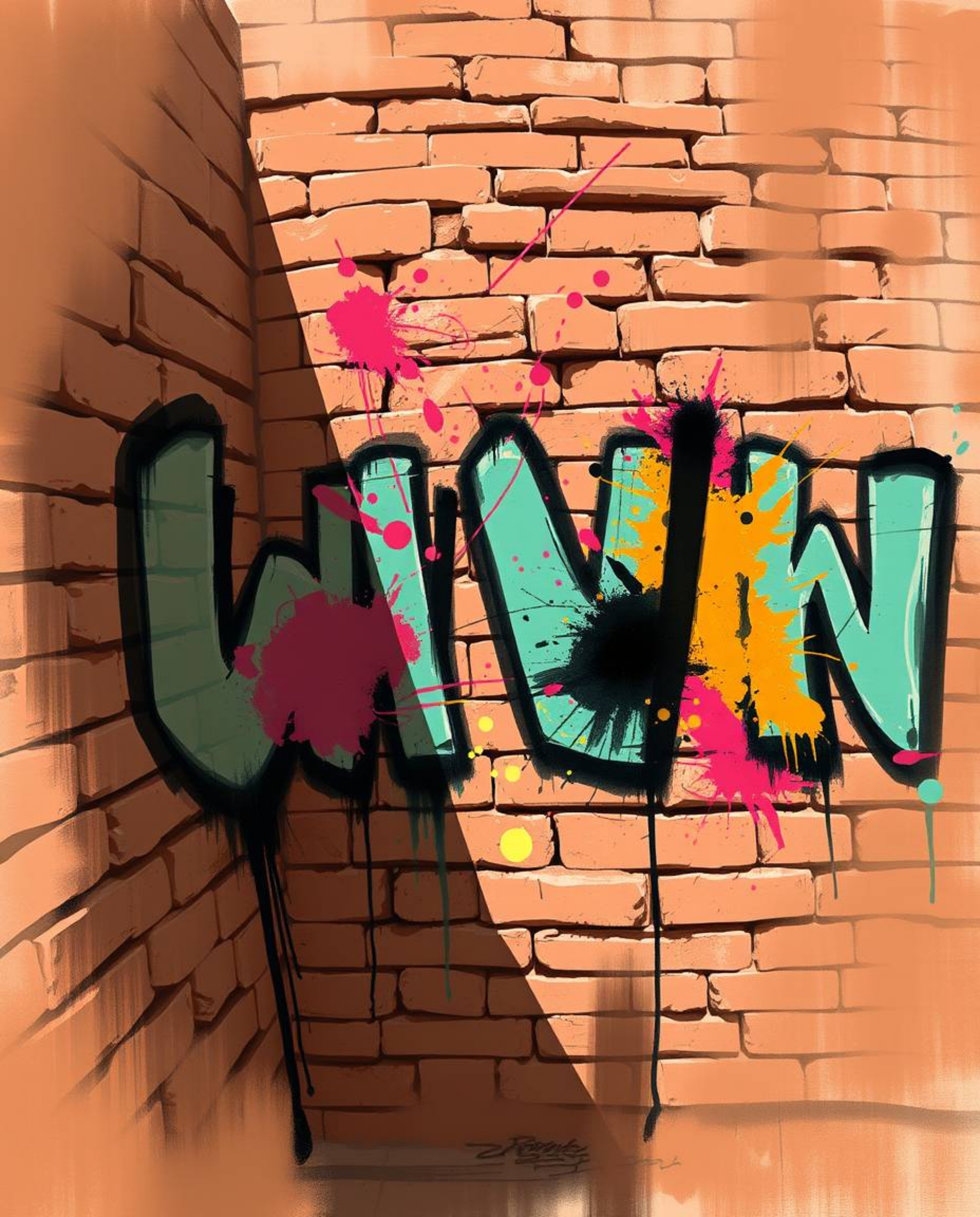 A dynamic digital sketch blends natural earth tones with rough painterly strokes, showcasing graffiti-style splashes on a bri