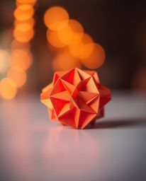 A captivating 3D geometric pattern reminiscent of folded paper, rendered in a warm, soft-focus style. The image features a bl