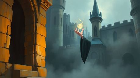 Immerse yourself in a classic oil painting style depicting a Disney villain casting a spell within the aged walls of an old c
