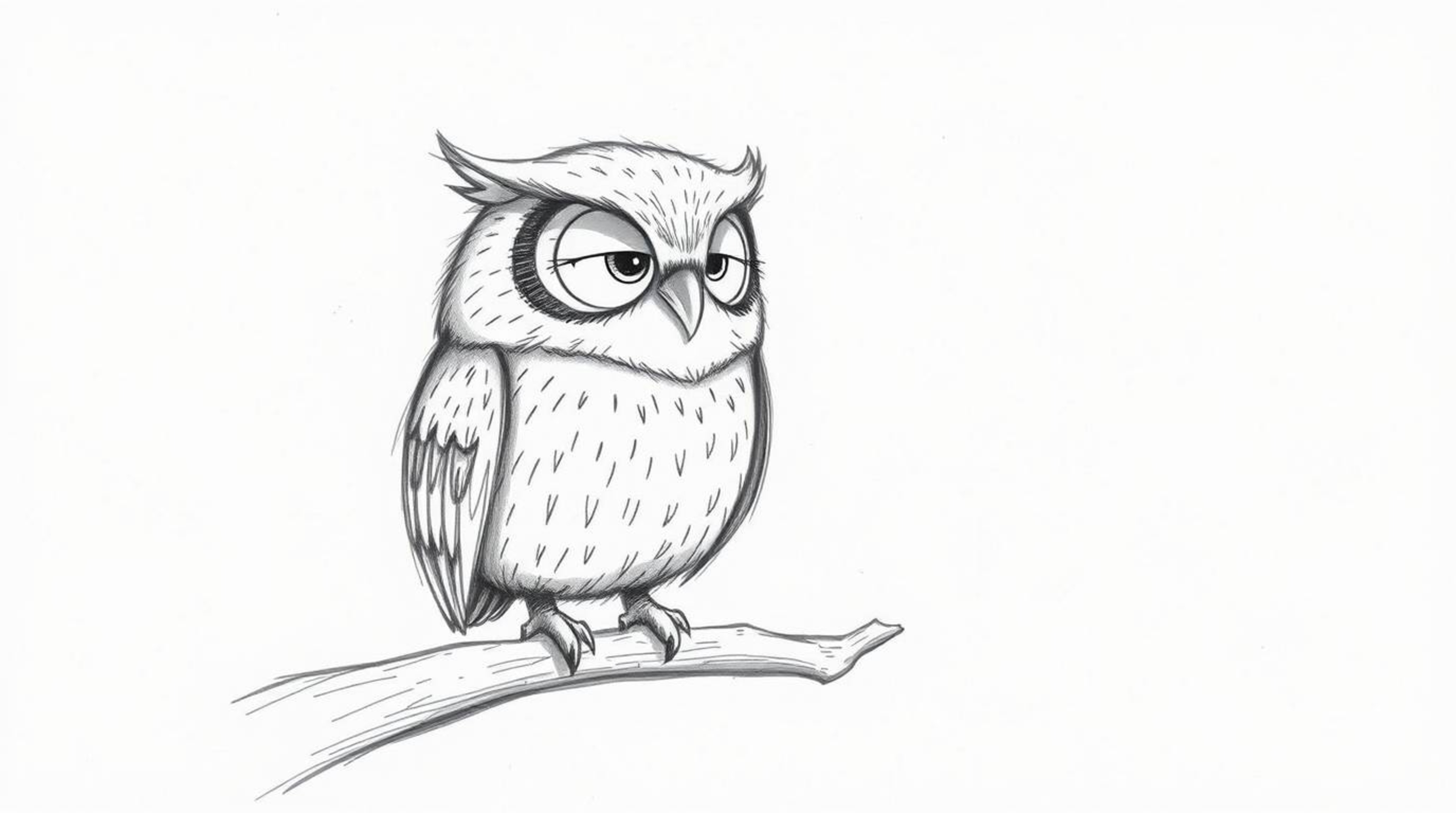 A charming, hand-drawn sketch depicts a blind owl, rendered in a Pixar-esque style, gently teaching birds the rhythm of fligh