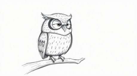 A charming, hand-drawn sketch depicts a blind owl, rendered in a Pixar-esque style, gently teaching birds the rhythm of fligh