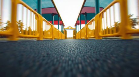 A captivating logo showcasing a dramatic slow-motion run through a playground, artistically rendered using clean lines and ge