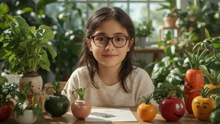 A highly detailed, high-resolution stock photo captures a bright-eyed, bespectacled young girl with a gentle and nurturing sm