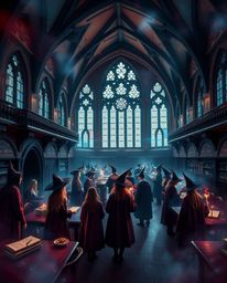 Step into a magical school brimming with young wizards, where the mystic and enchanting environment creates a dreamlike atmos