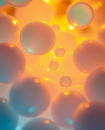 Immerse yourself in a close-up view of floating 3D blobs crafted from fluid jelly, showcasing vibrant colors and synthetic te