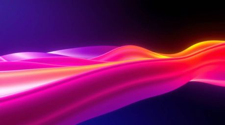 Immerse yourself in this captivating digital artwork featuring vibrant neon gradient textures flowing across a liquid surface