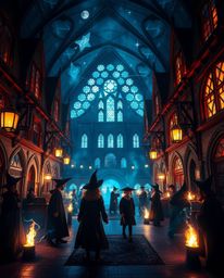 Experience the enchanting world of a magical school brimming with young wizards, captured in stunning creative light art. Thi