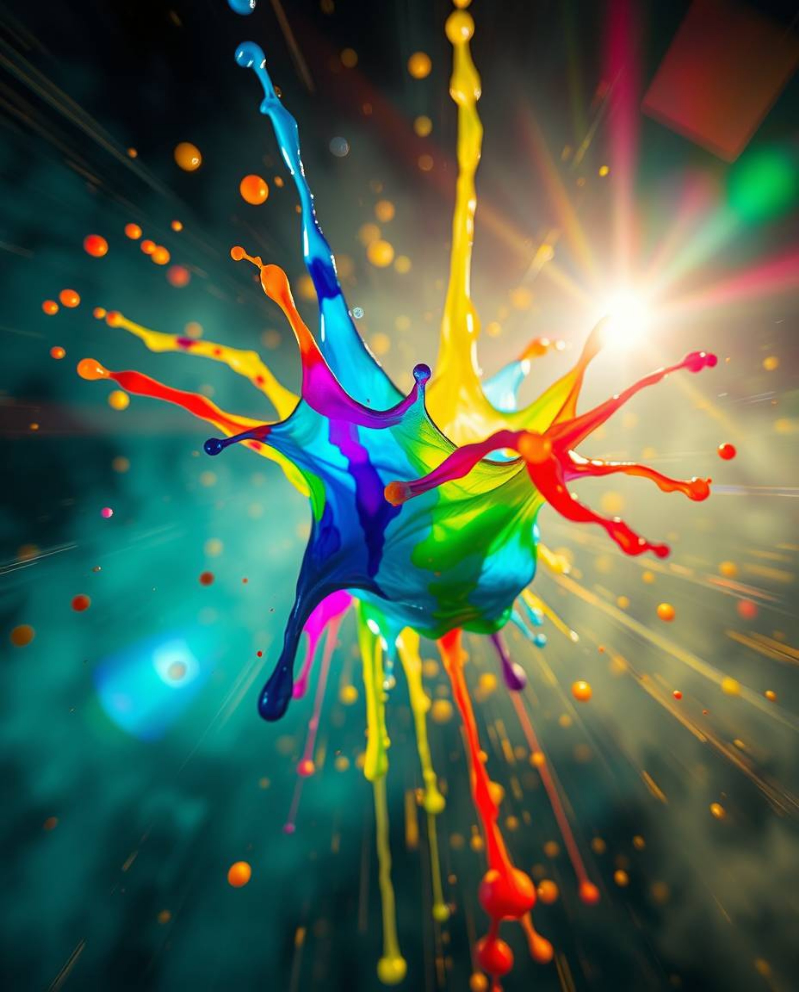 Explore stunning visuals with bright lens flares and dramatic cinematic styles. Witness the surreal beauty of colorful paint 