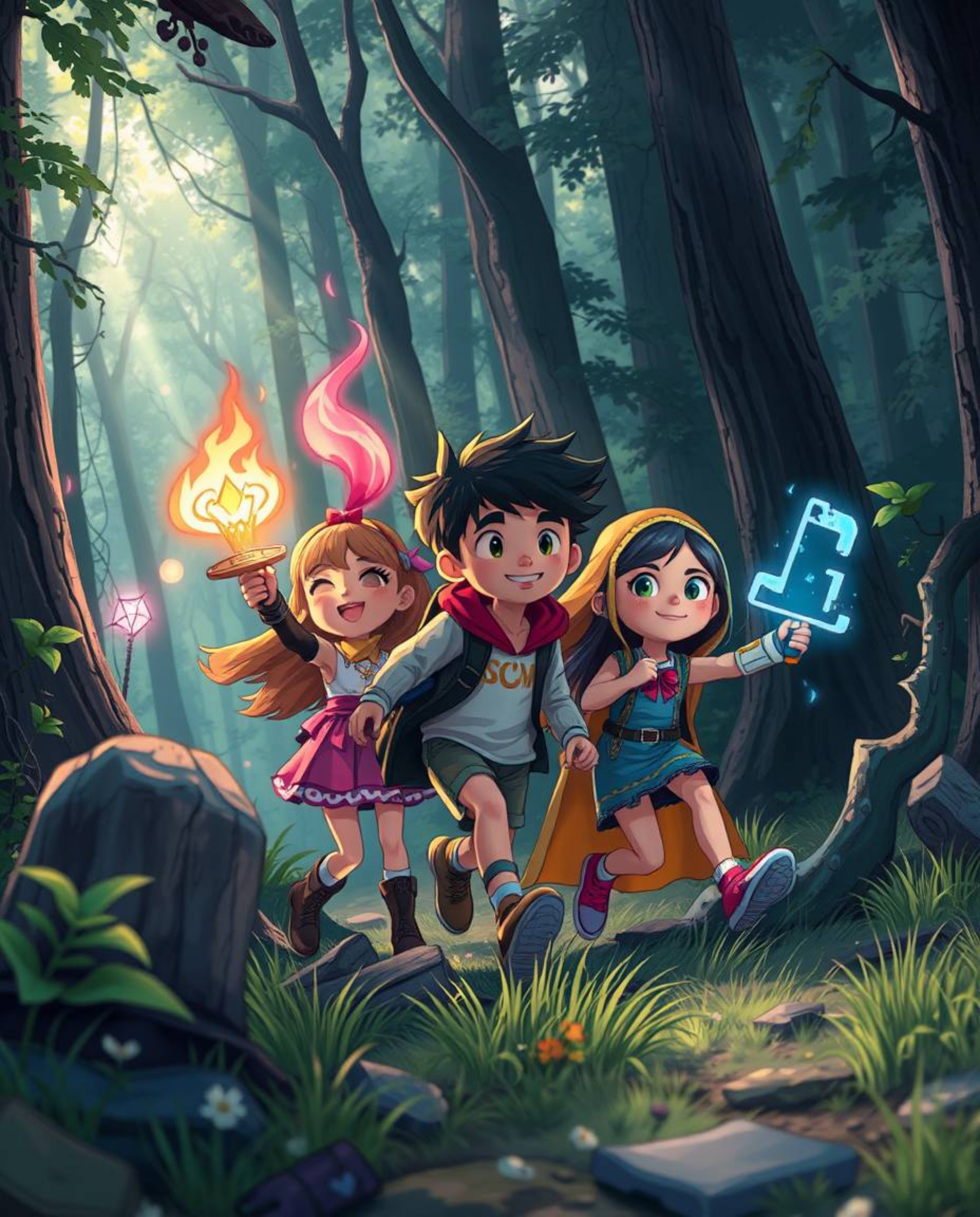 A captivating cinematic illustration depicts a group of friends possessing unique superpowers, embarking on an exciting adven