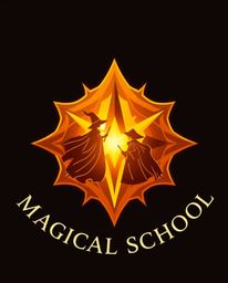 A captivating logo design for a magical school, radiating a warm golden glow.  The design incorporates clean, symmetrical geo