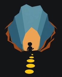 A captivating image featuring a child's silhouette following luminous footsteps into a mysterious cave. The design incorporat
